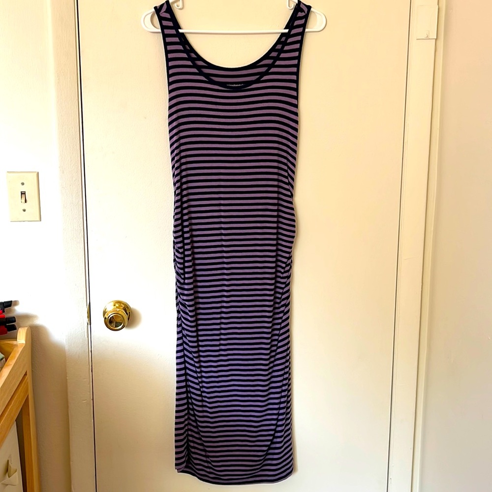 Liz Lange Sleeveless Black & Purple Striped T-Shirt Maternity Dress Size XS
